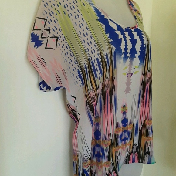 Tribal Print Vintage Ladies Blouse Vintage Long Size Large Vibrant Multi EUC - Picture 5 of 8